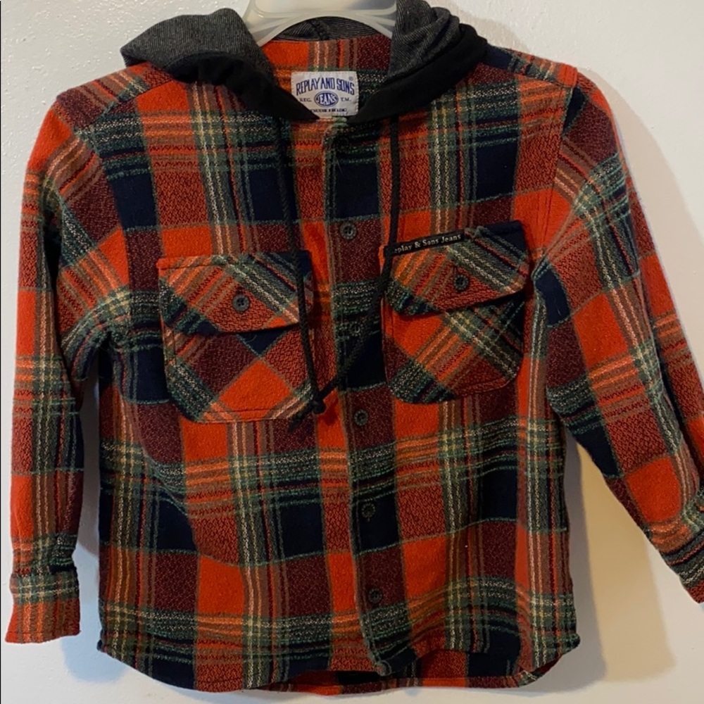 Replay and Sons Made in Italy Boys Hooded Plaid Hoodie - See Measurements Plz.